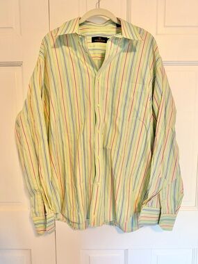 Bugatchi Uomo Shirt Mens Large Multicolor Striped Button Down